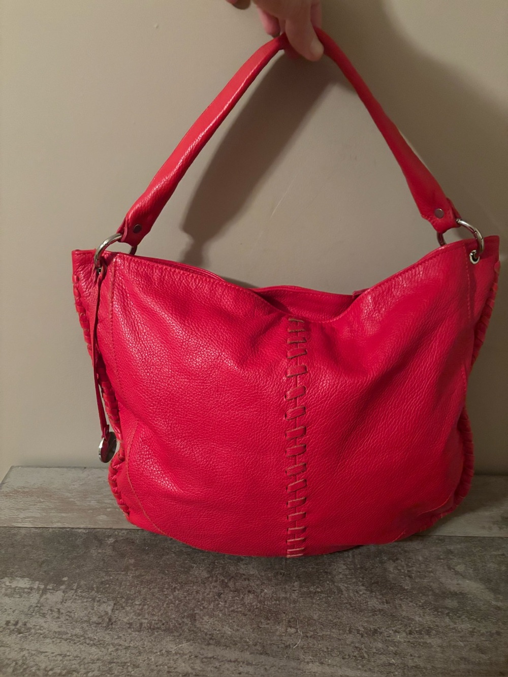 PULICATI RED PEBBLED LEATHER  HOBO SHOULDER BAG